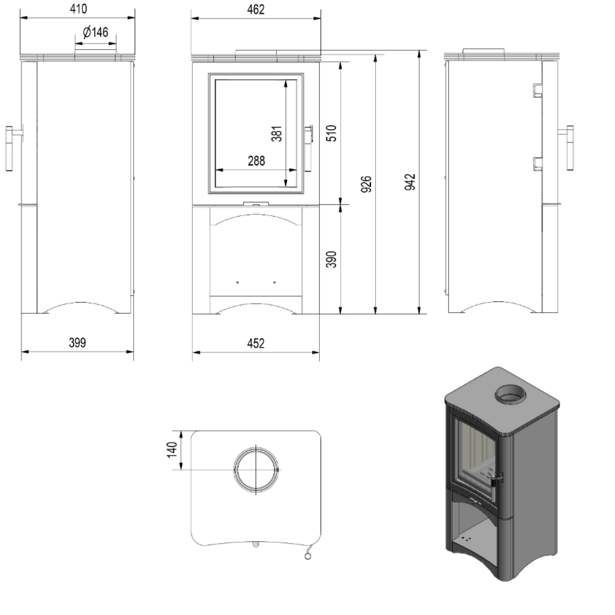 KOZA K5/S/W | Freestanding STOVE K5 with a niche for wood | Stove